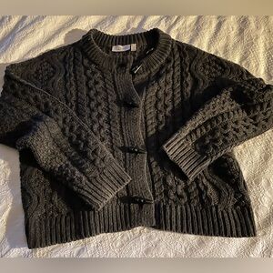 RD Style Black Cable Knit Sweater with Toggle Accents